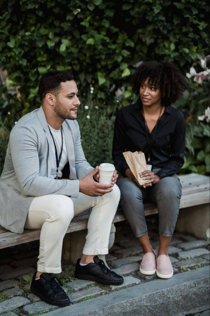 Woman listening to a man