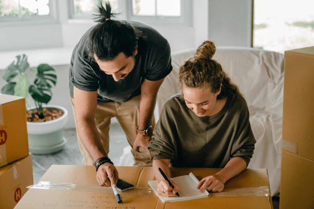 Married couple creating checklist together