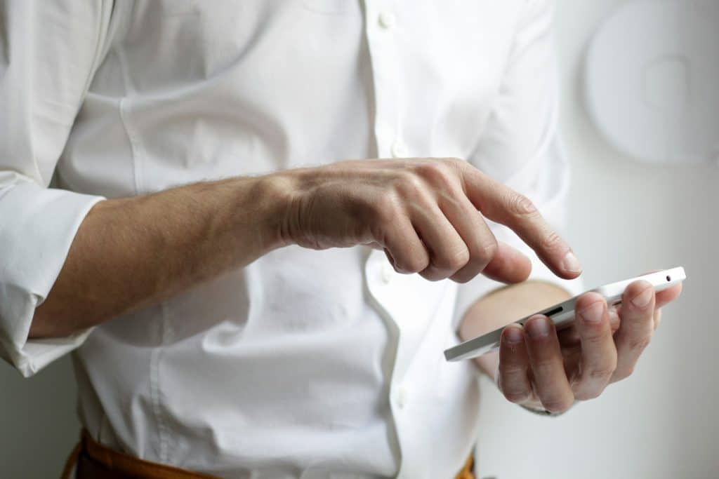 man focused phone