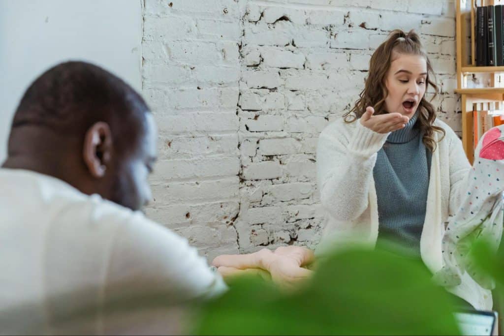 A man and woman arguing