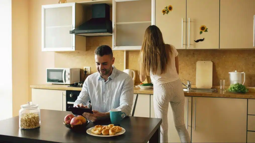 A man and a woman are not talking