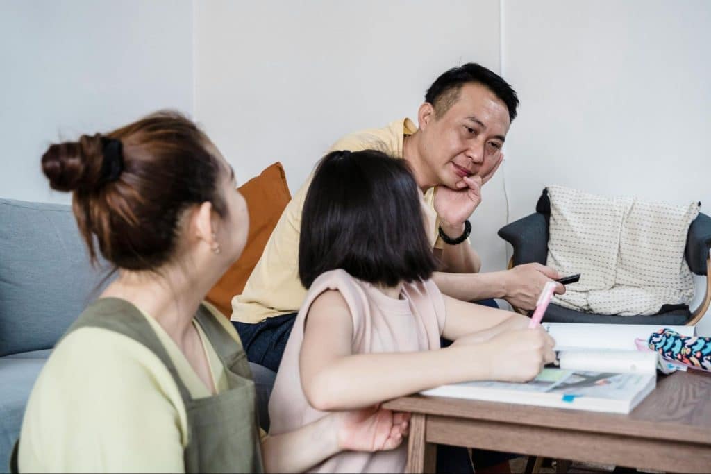 Woman looking at the father of her child