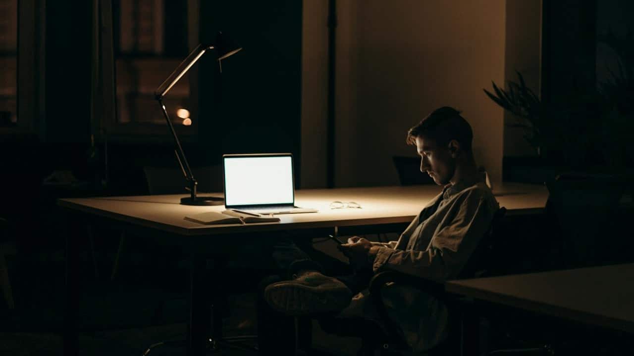 man working late