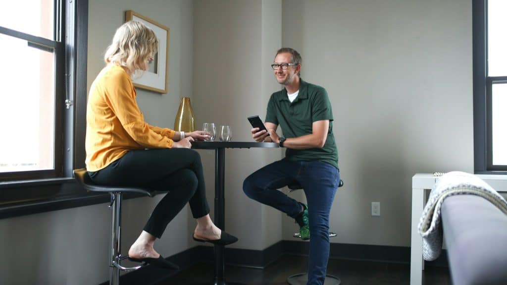 couple conversation living room