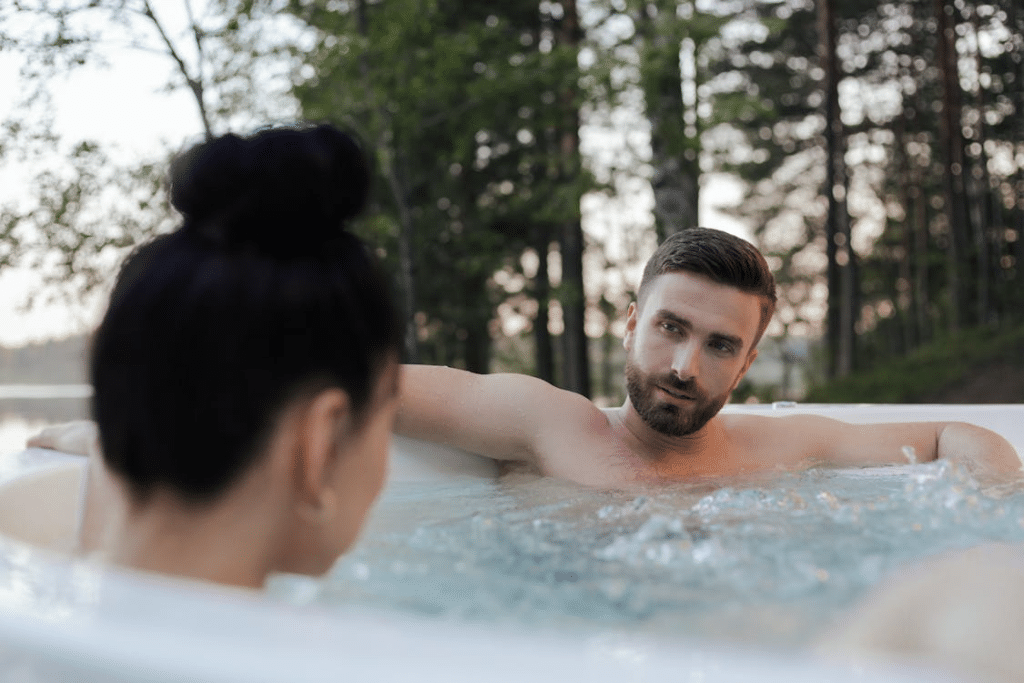 A man looking at the woman