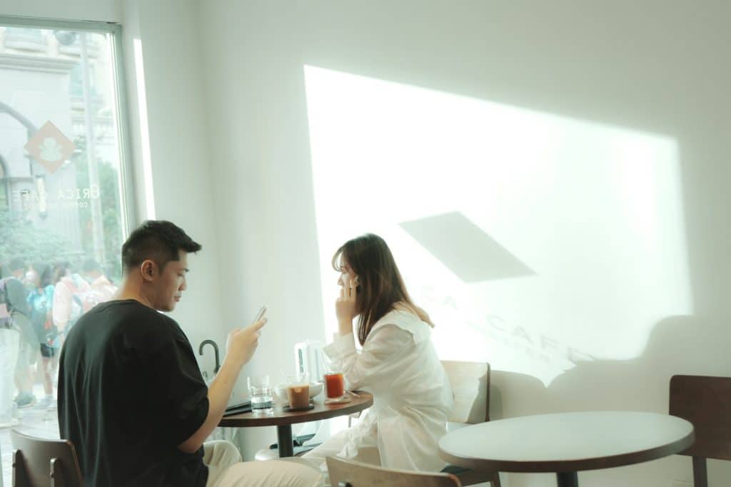 couple avoiding conversation