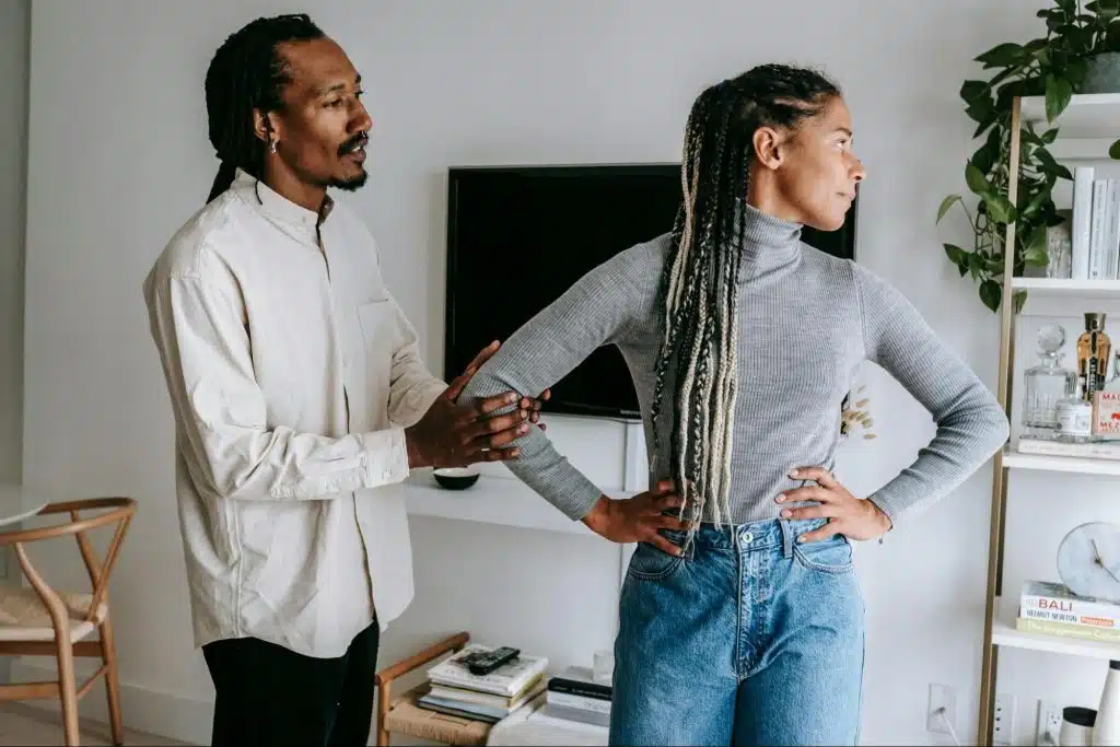 A man telling woman that she is overreacting