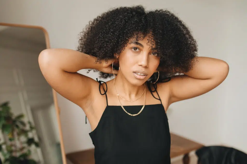 A woman trying a jewelry on