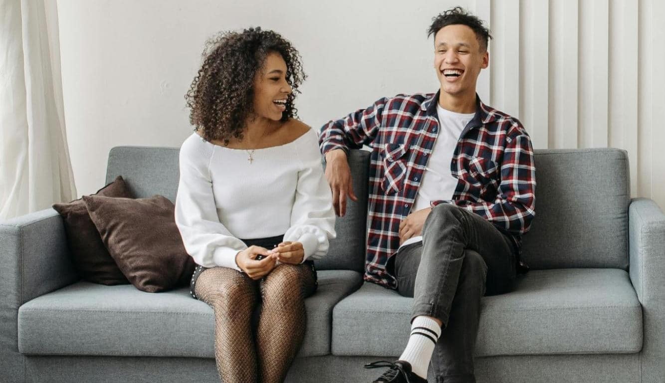A man and woman talking