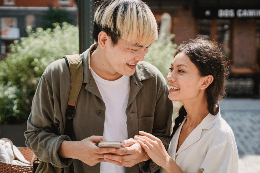 Couple smiling and looking at each other