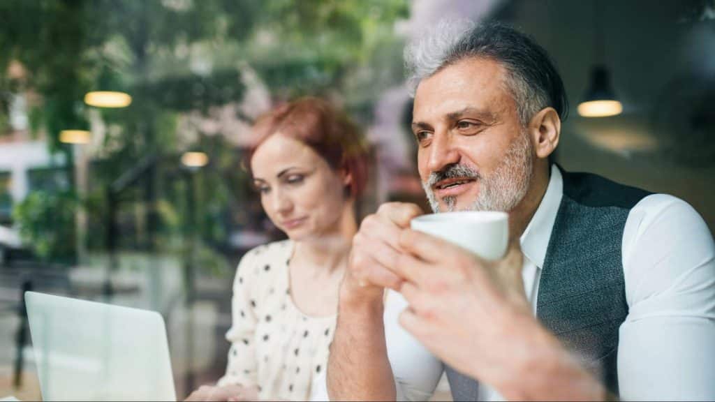 A man and a woman at the cafe 