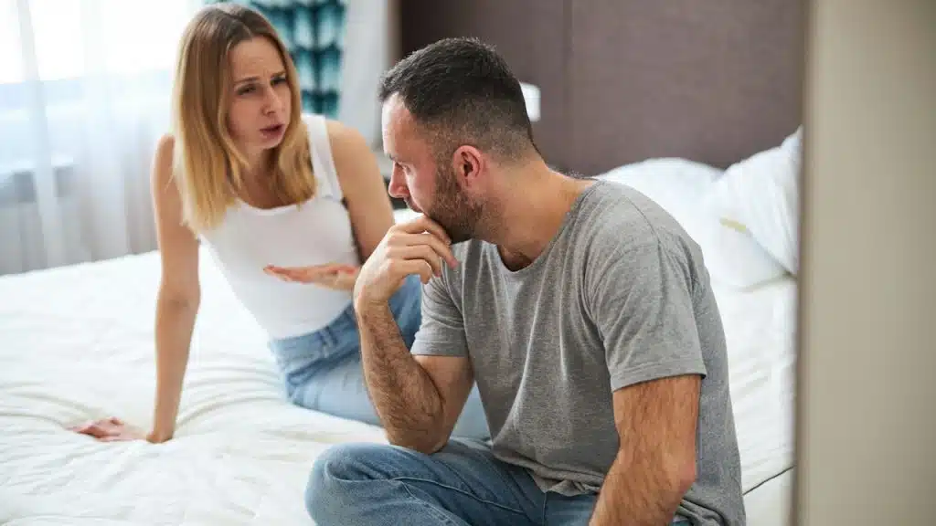 A woman talking to her husband about their relationship.