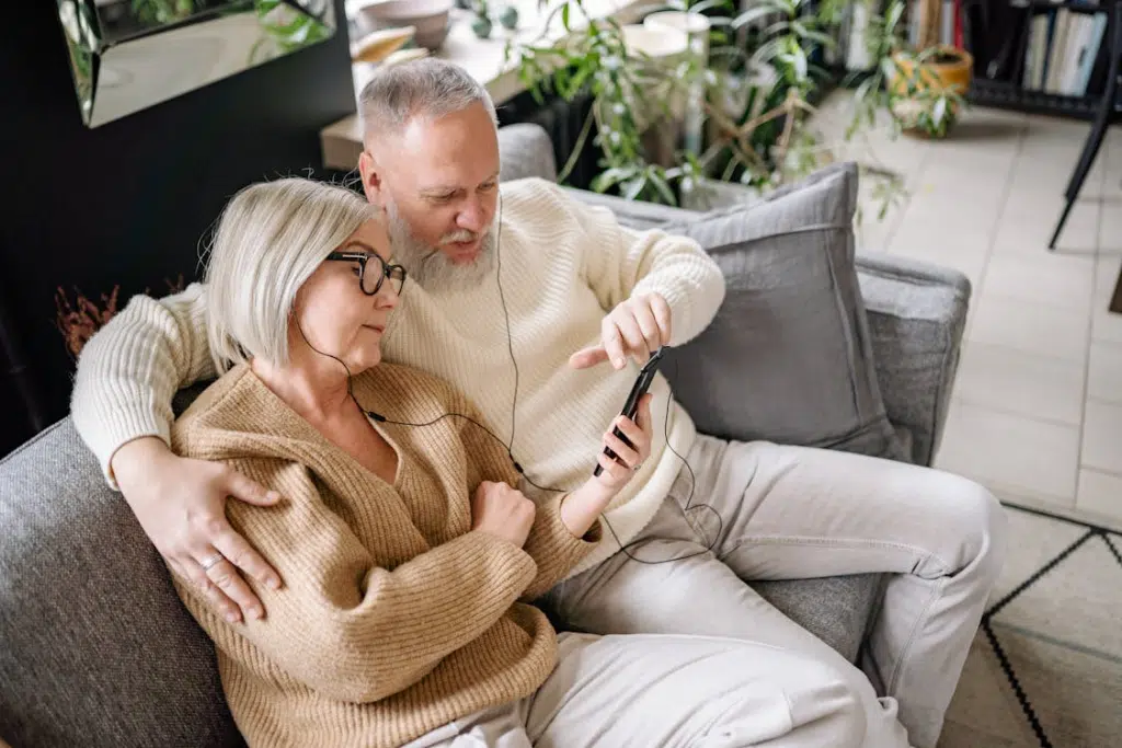 A couple listening to music together