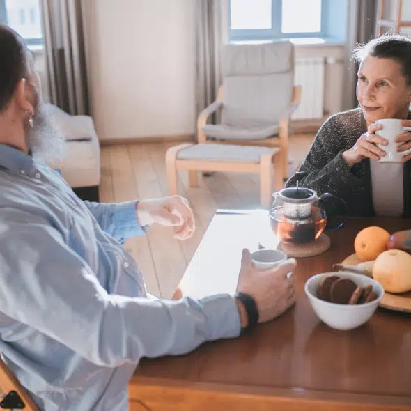 A couple having a coffee together