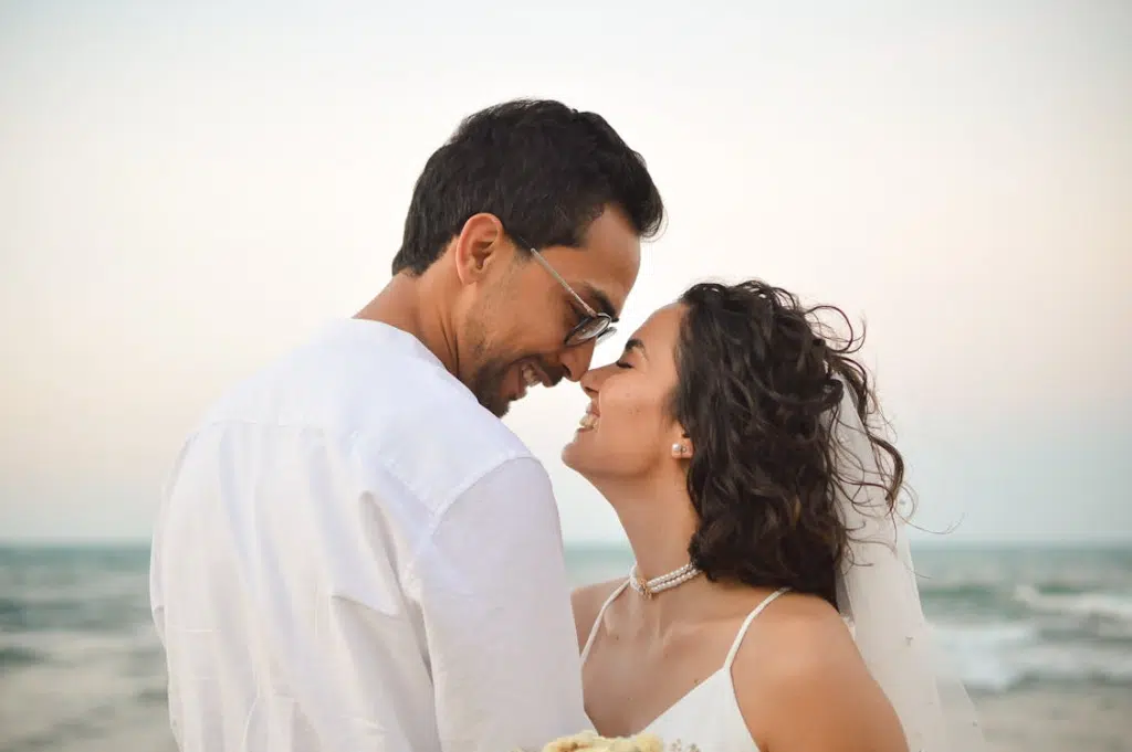 Lovely couple Hugging and Looking into Each Others Eyes