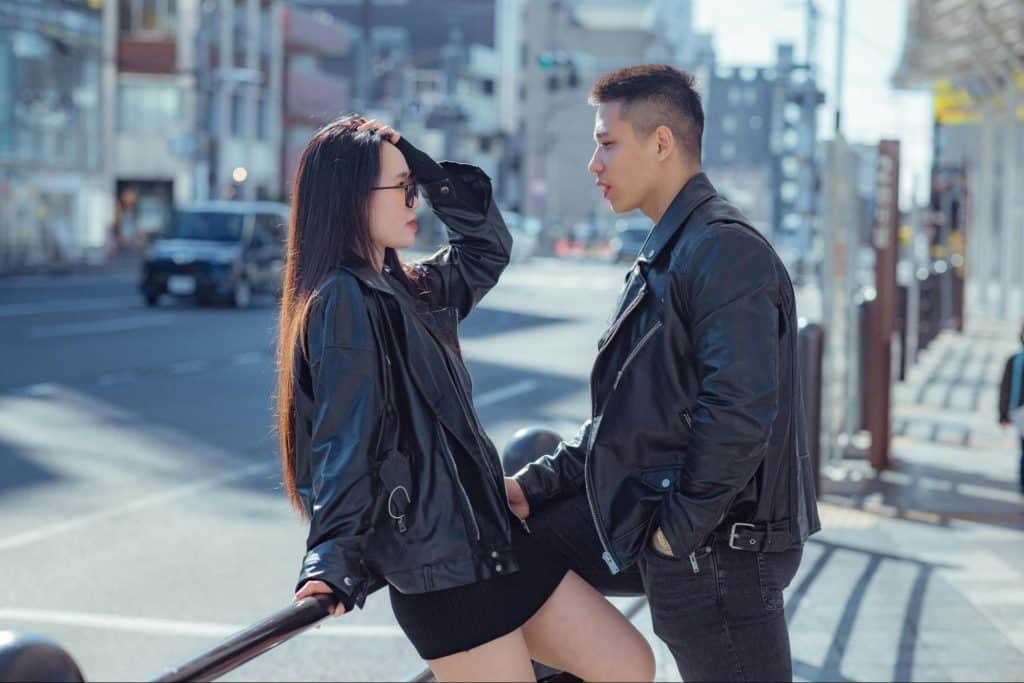 A  man and woman talking