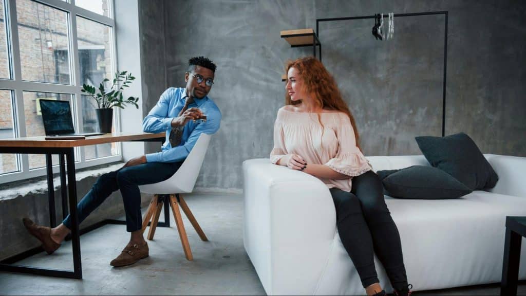 A man and woman having a conversation