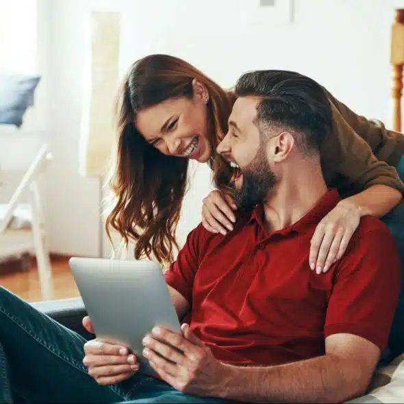 A woman checking in on a man