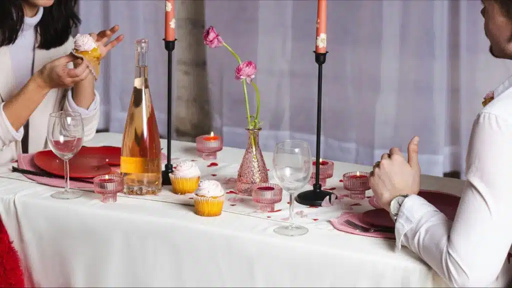 A man and woman having a valentines date