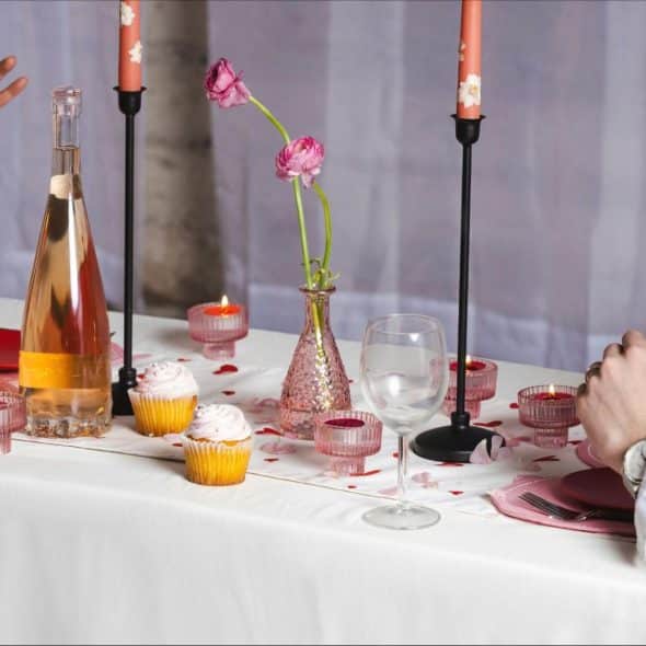 A man and woman having a valentines date