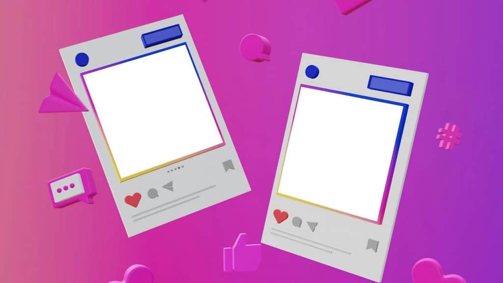 Two cell phones against a pink background.