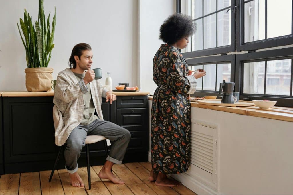 A man and woman having a breakfast