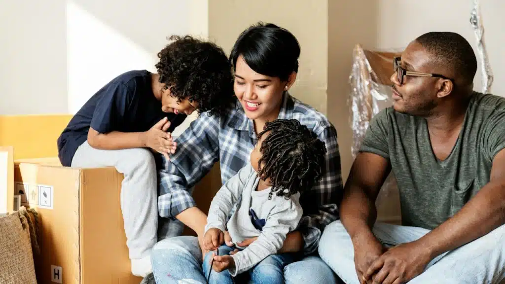 Black family moving to a new house.