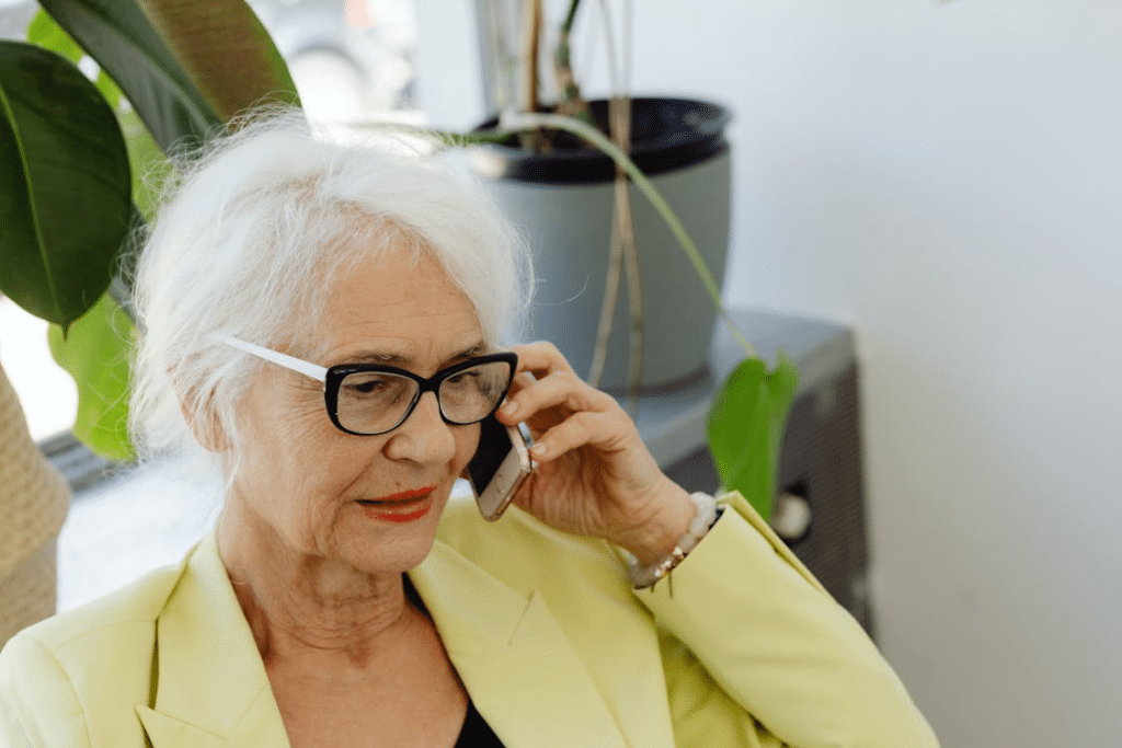 Disgruntled old woman on phone