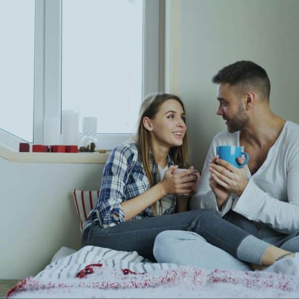 thoughtful couple indoors