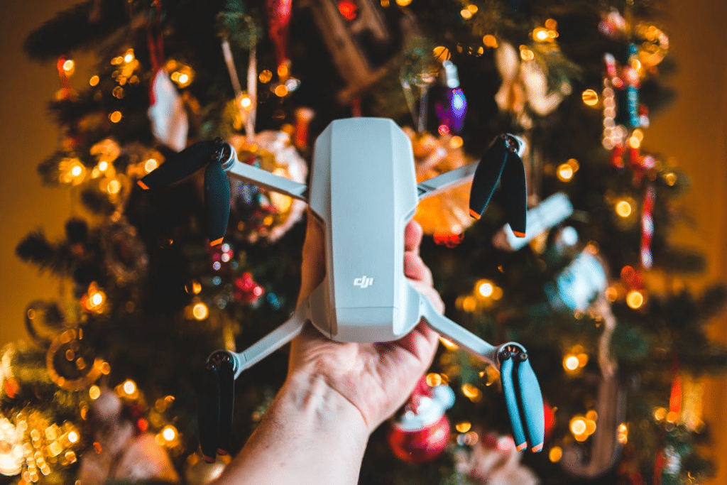 A person holding a drone