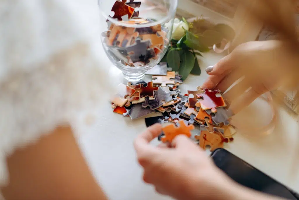 A woman solving a puzzle