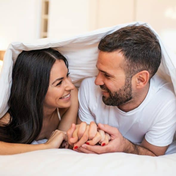 couple talking indoors