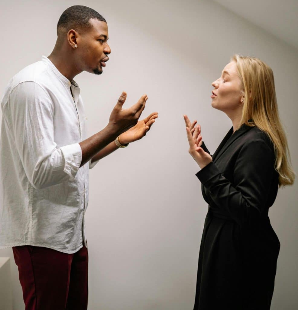 A man and woman arguing