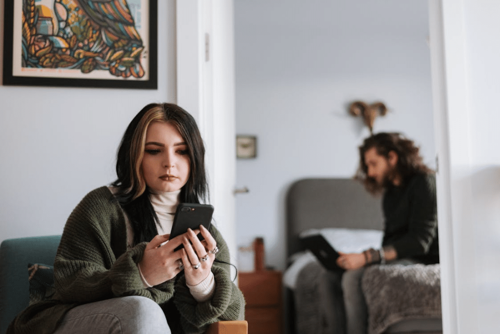 Avoidant couple ignoring each other