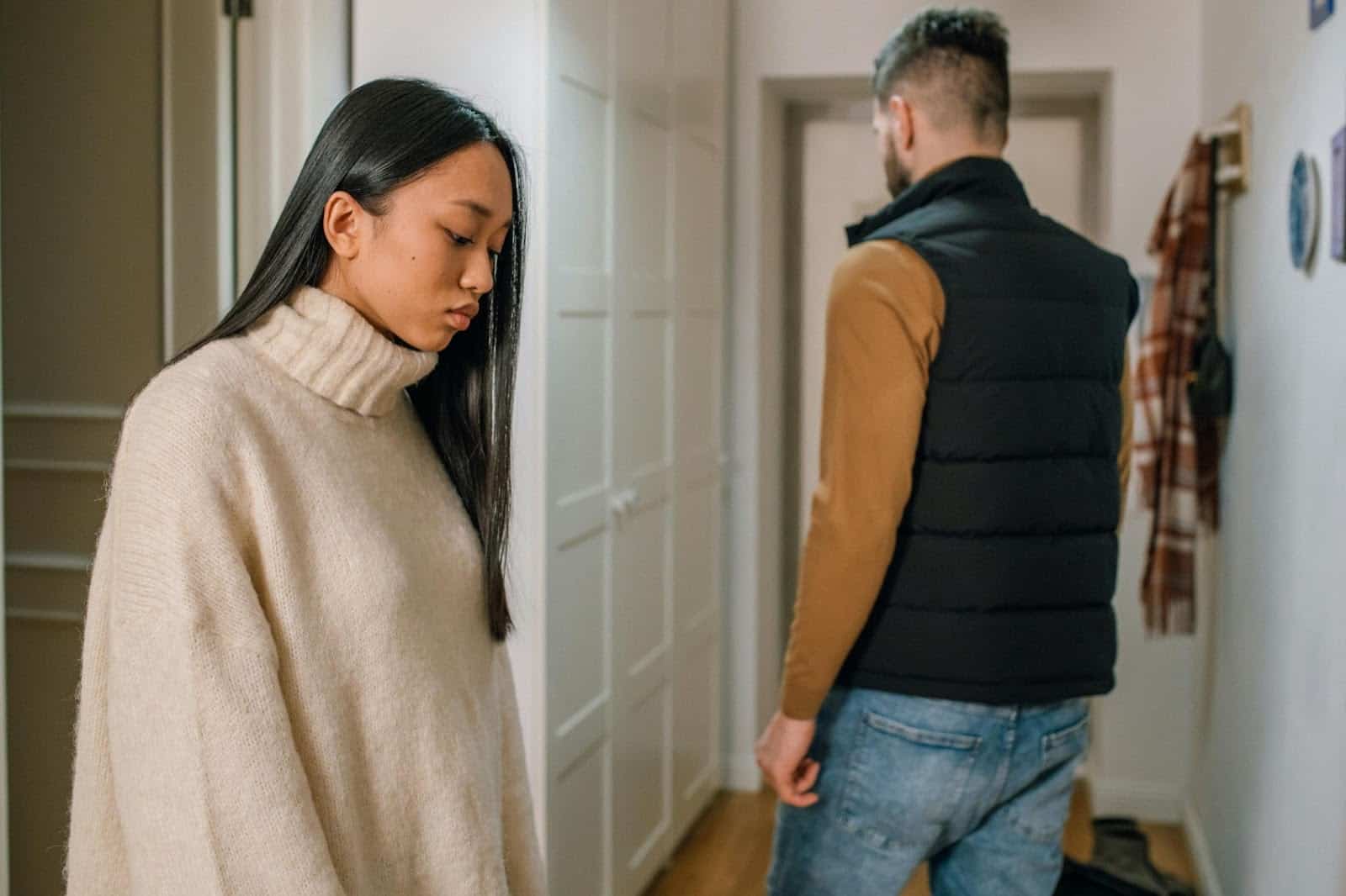 A sad woman with a man