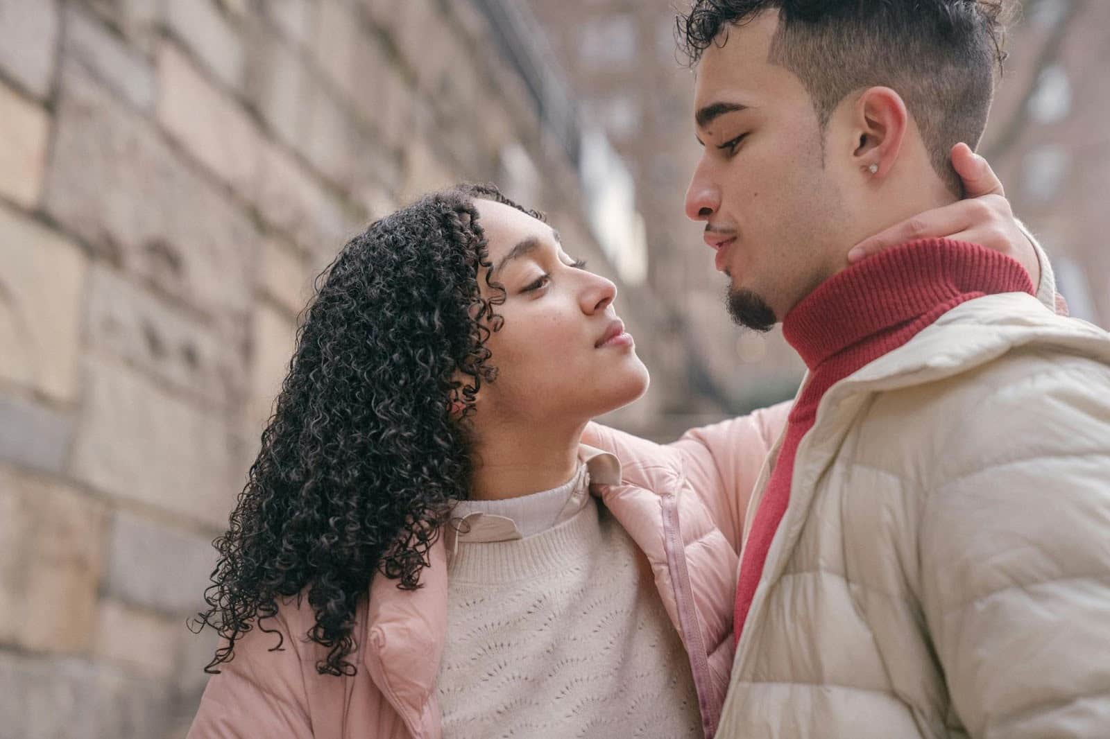 A man and woman talking