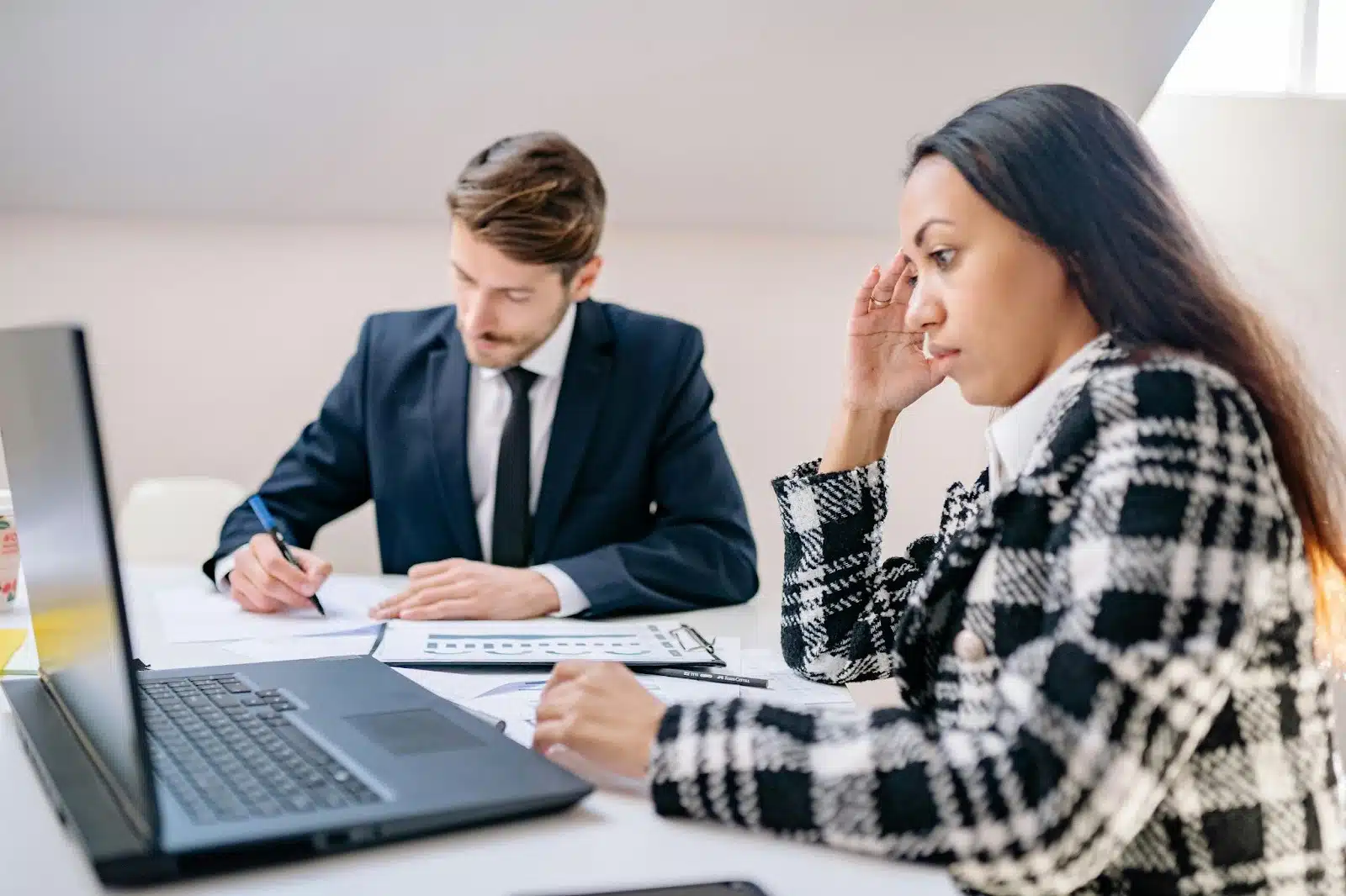 A woman not talking to a man