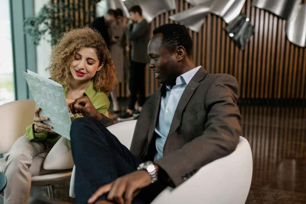 Woman asking a man