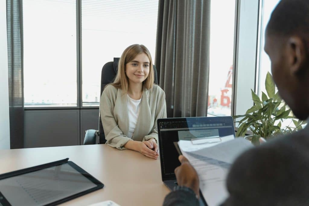 A woman smiling to a man
