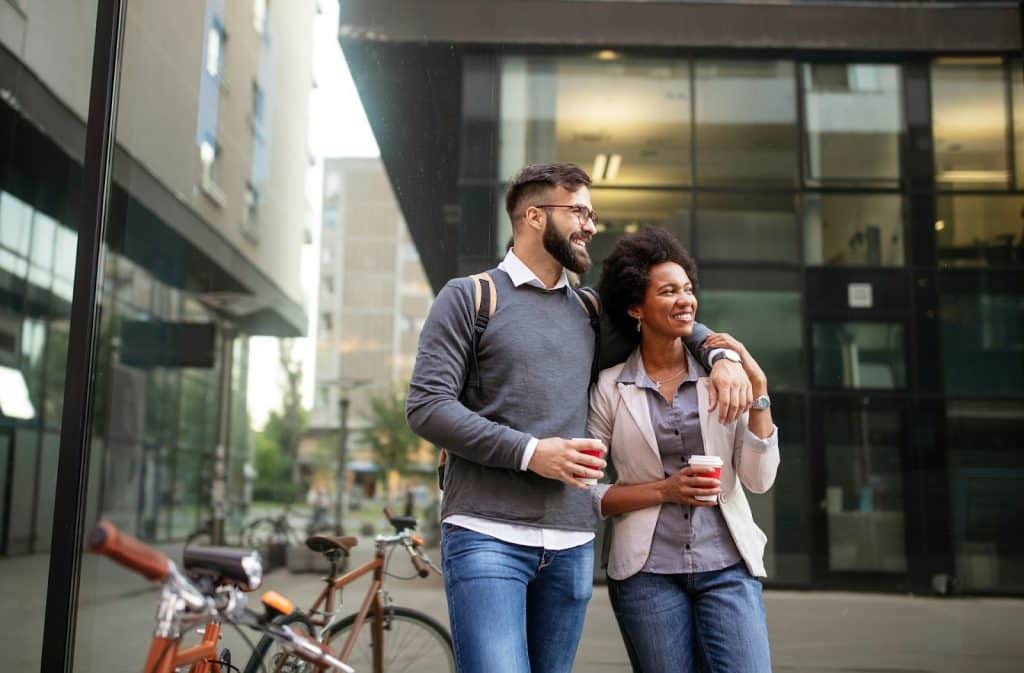 couple walking city