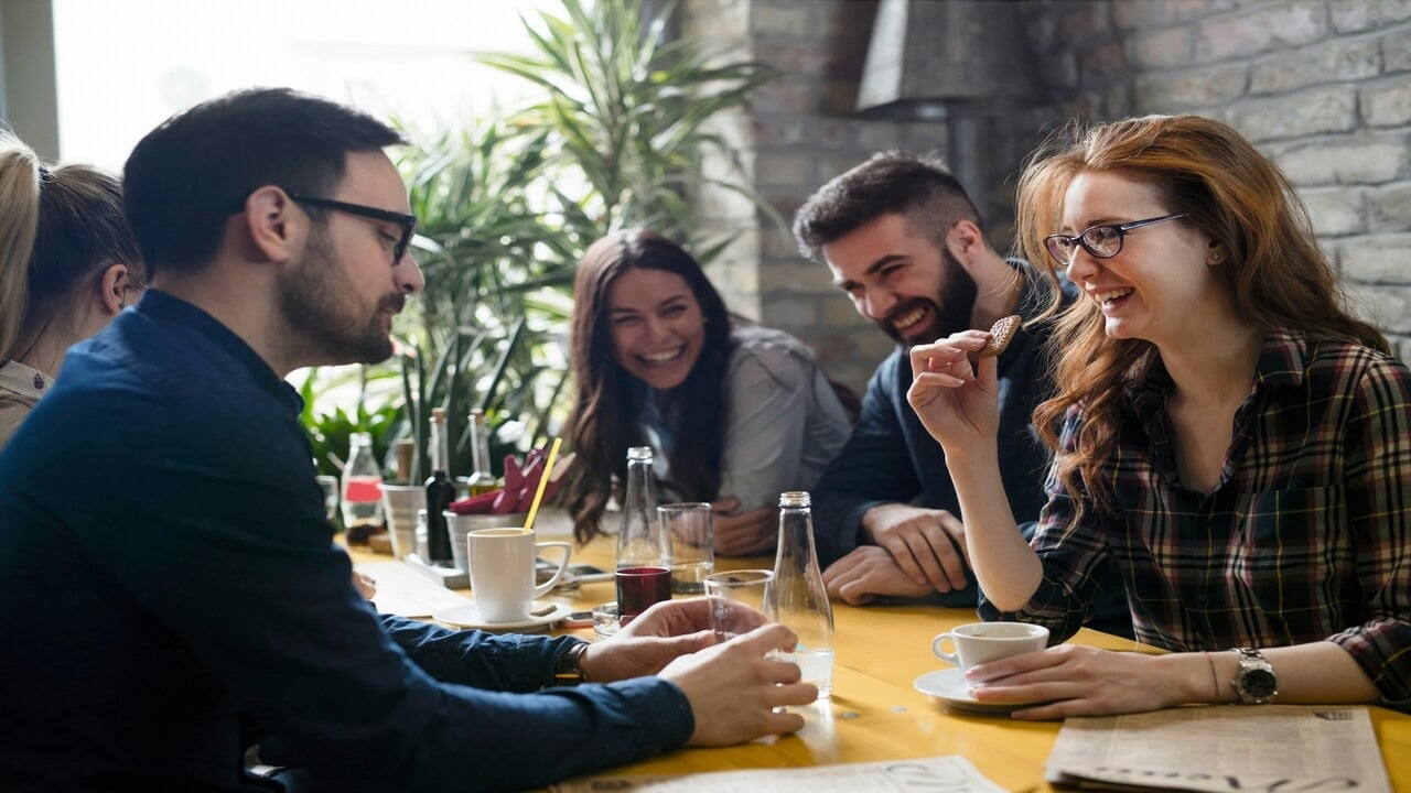 Colleagues socializing after work