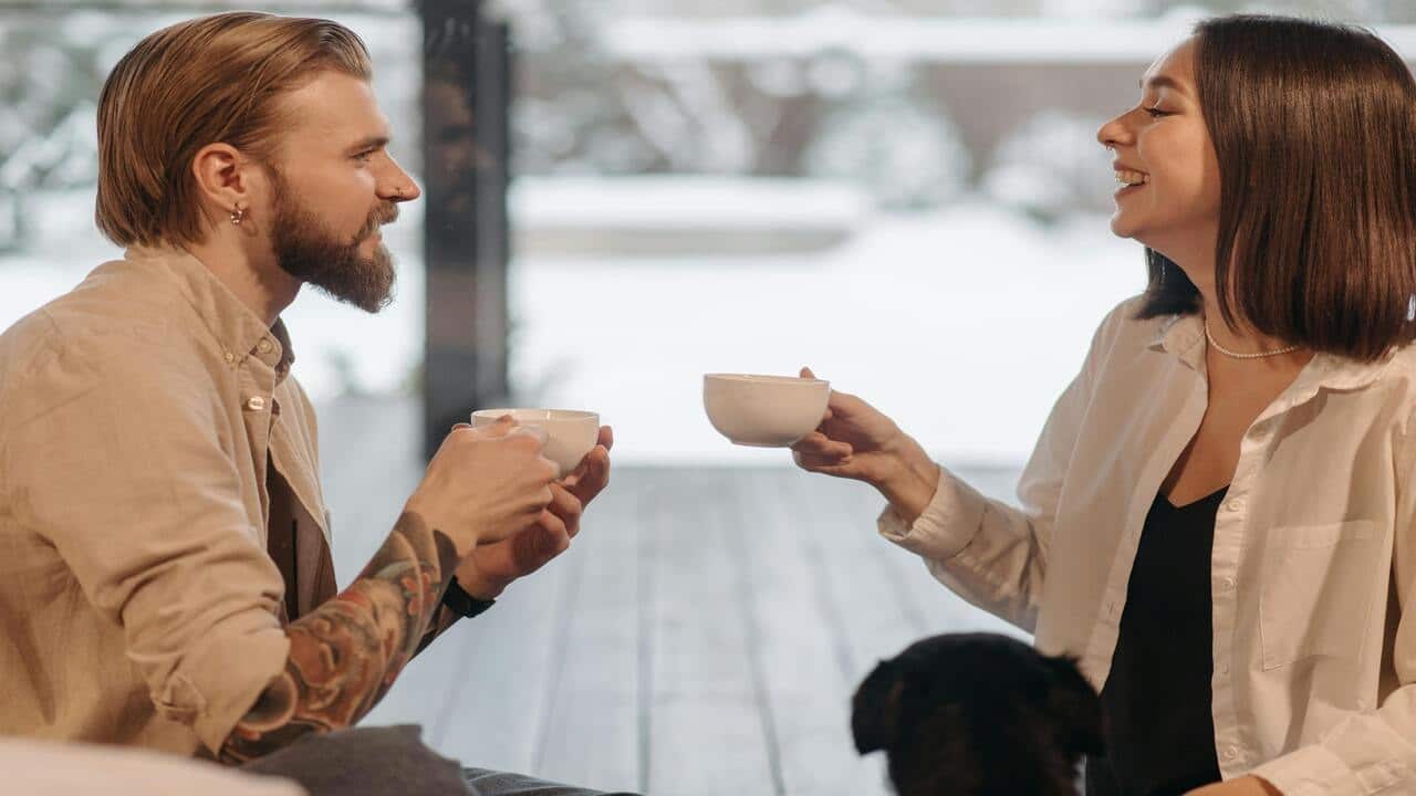 A couple looking at each other
