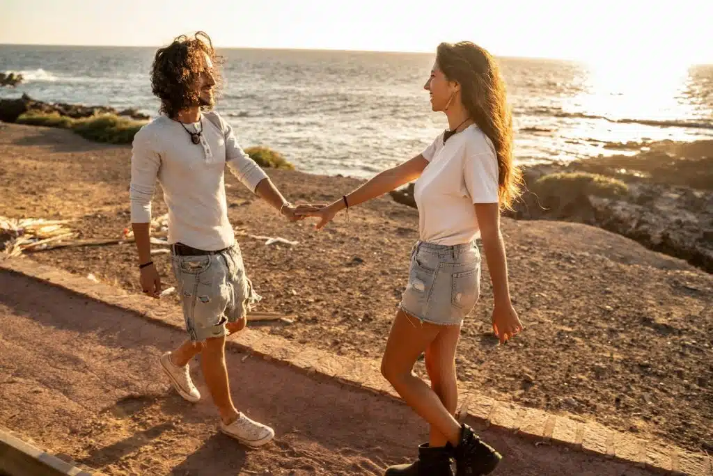 couple sunset walk