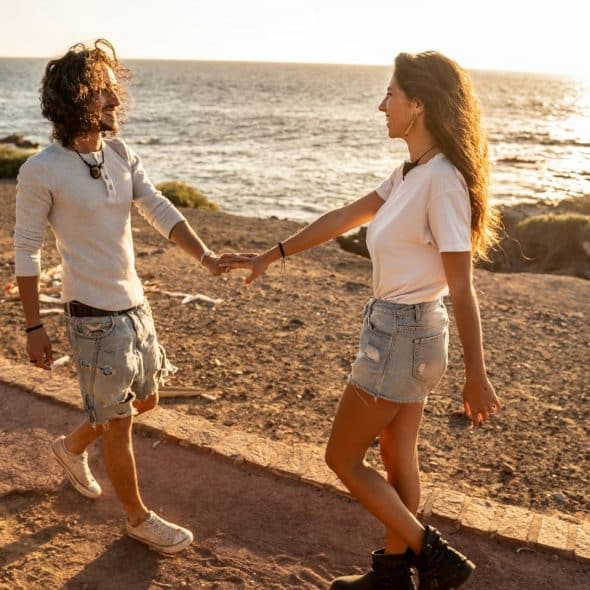 couple sunset walk