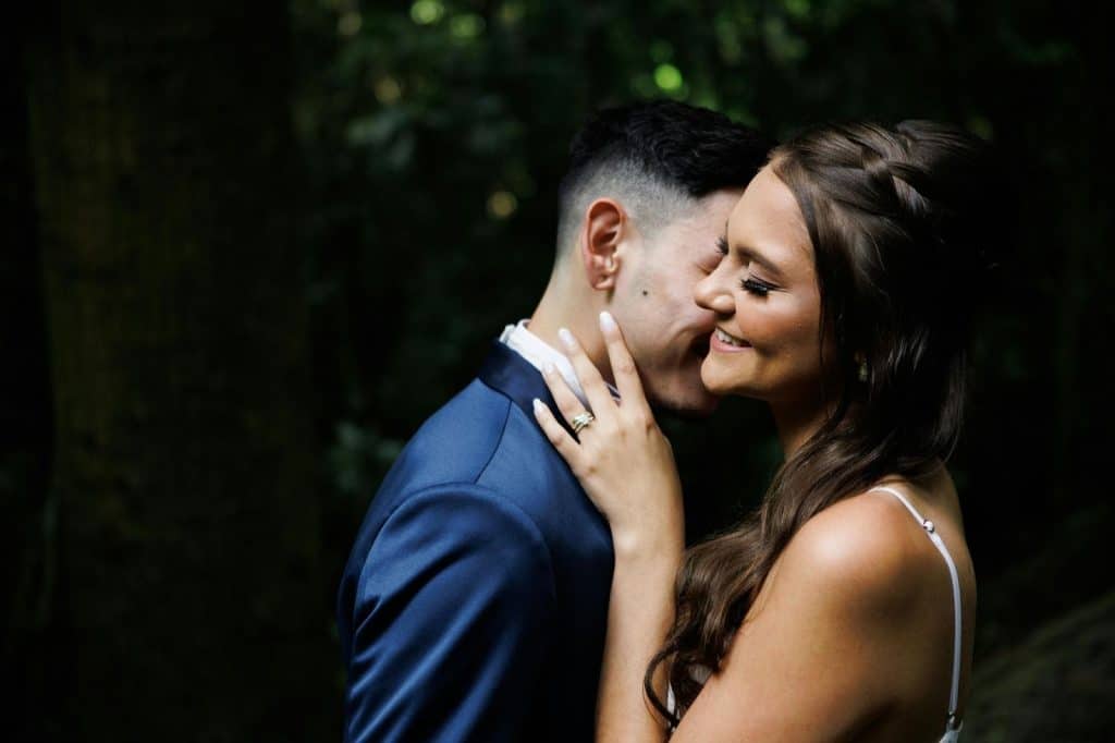 A man and woman being romantic
