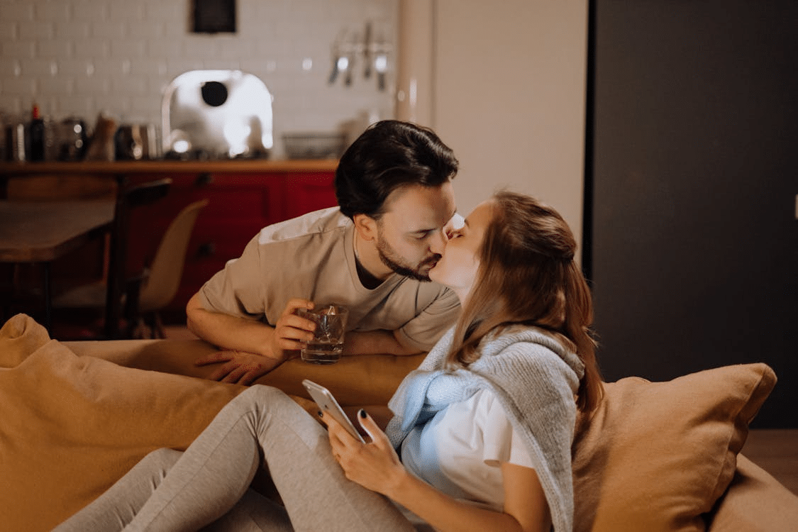 A couple kissing