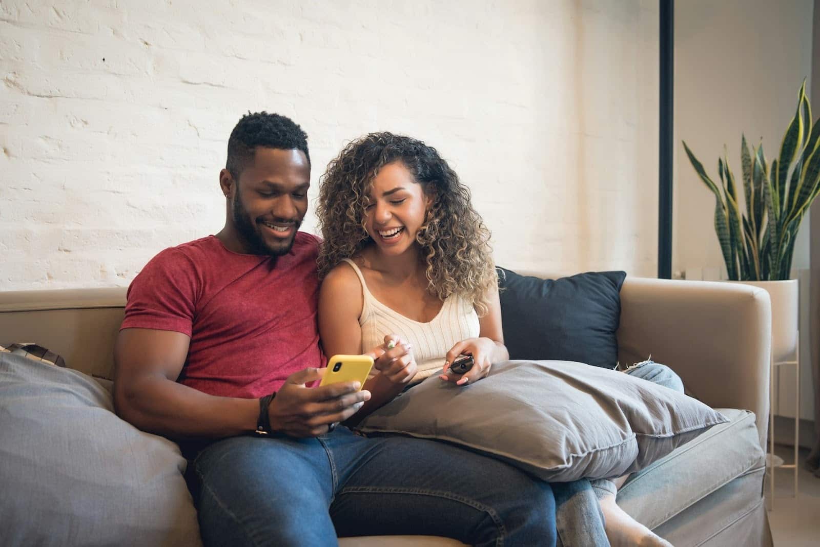 couple talking couch