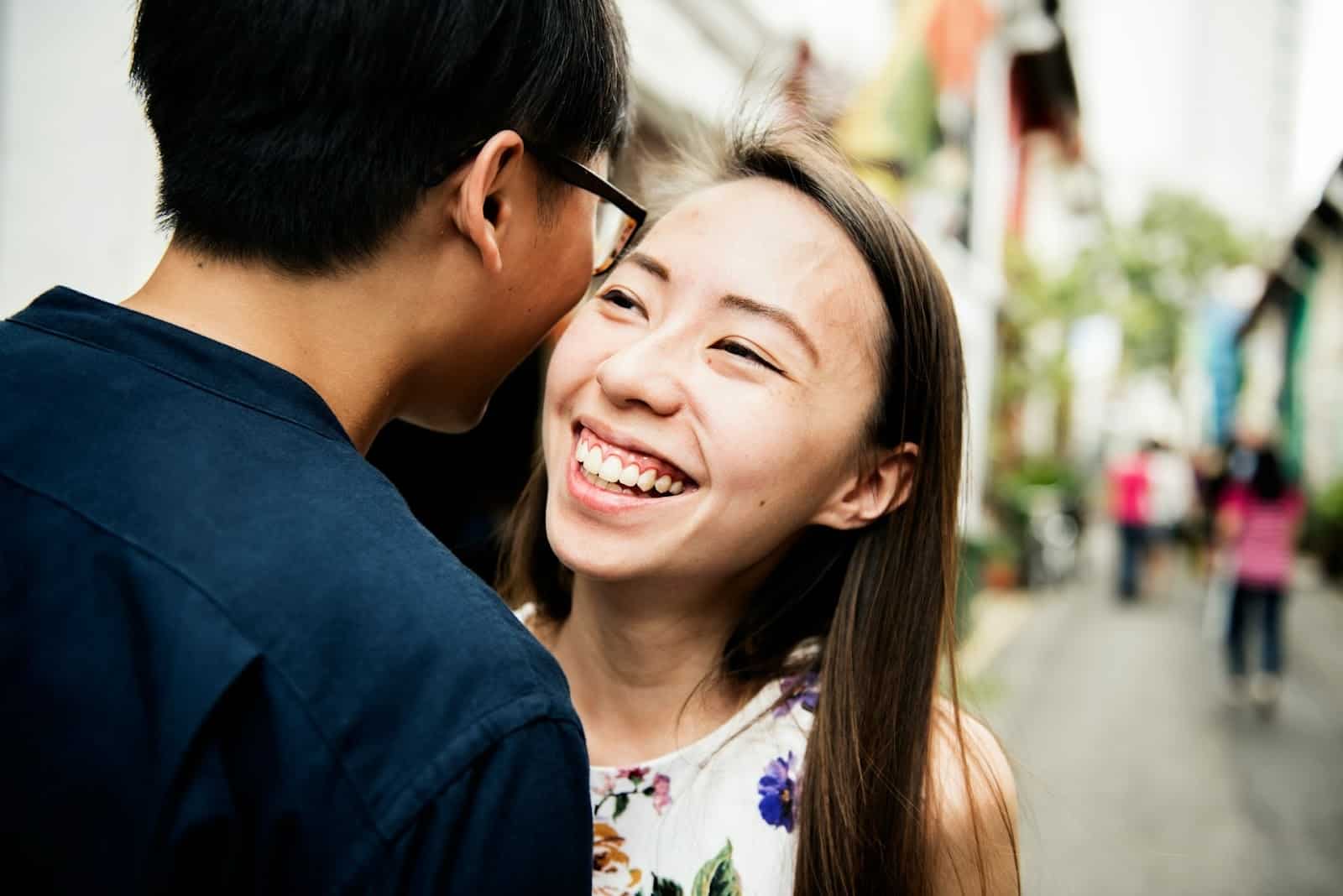couple smiling conversation