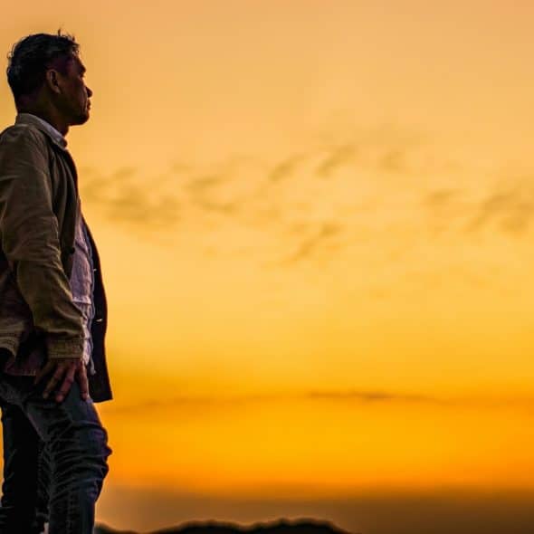 man alone sunset