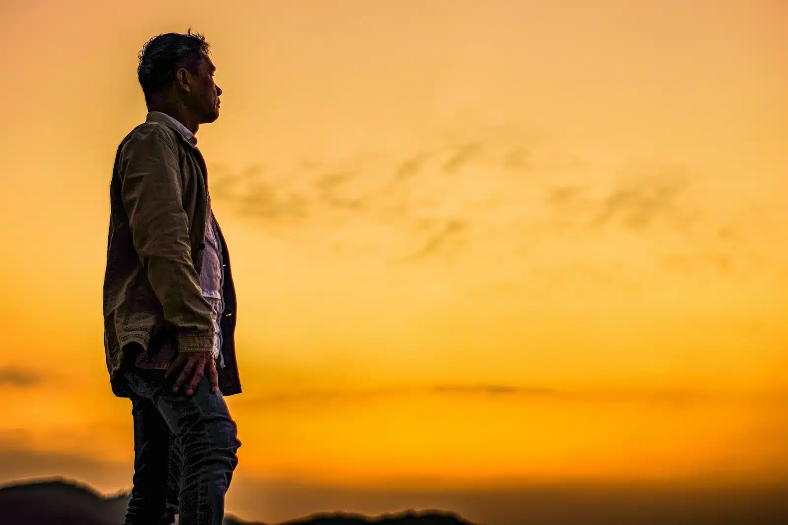 man alone sunset